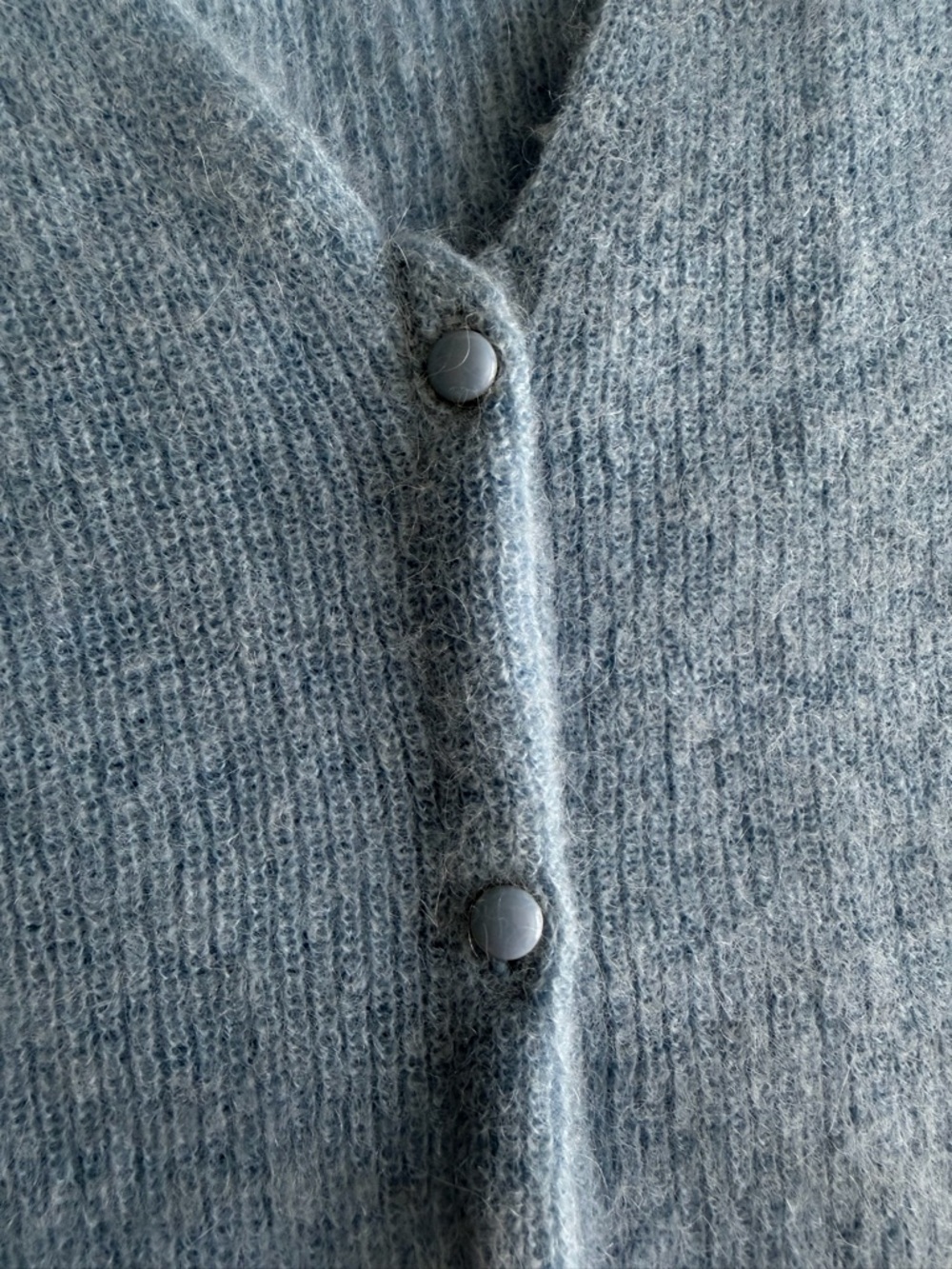 Sezane "Barry" Super Kid Mohair Baby Alpaca Light Blue V-Neck Cardigan Sweater - Picture 12 of 17